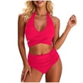 thumbnail image 1 of QIYAGBSA Swimsuit for Women 2 Piece Tankini Bathing Suit Halter Wrap Top High Waisted Ruched Bottom (Hot Pink XL), 1 of 7