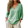 thumbnail image 1 of QIYAGBSA Tops for Women Gingham Checkered Long Sleeve Relaxed Fit Casual Shirts for Spring Fall Weekend Outings Blouses & Tops(Green, L), 1 of 8