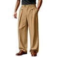 thumbnail image 1 of QIYAGBSA Trousers for Men High Waisted Straight Leg Dress Pants Pleated Front with Button Detail Belt Loops Business Casual Office Work Slacks, 1 of 5
