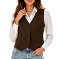 thumbnail image 1 of QIYAGBSA V Neck Button Up Vests for Women Sleeveless Fitted Waistcoat Layering Tops with Welt Pockets for Office Work Dressy Casual Fall, 1 of 9