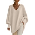 thumbnail image 1 of QIYAGBSA V Neck Sweaters for Women Oversized Batwing Long Sleeve Knit Pullover Relaxed Tunic Fit with Asymmetric Hem for Fall Winter Casual, 1 of 7