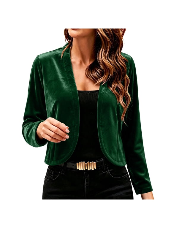 Velvet Shrugs for Women Long Sleeve Open Front Cardigan Cropped Bolero Jacket Curved Hem Elegant Cocktail Party Evening Wedding Guest Cover Up Top