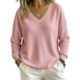 thumbnail image 1 of QIYAGBSA Waffle Knit Sweaters for Women V Neck Long Sleeve Oversized Loose Fit Drop Shoulder Solid Color Fall Winter Casual Everyday Pullover Wear, 1 of 8