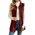 thumbnail image 1 of QIYAGBSA Waffle Knit Vest for Women Long Sleeveless Cardigan Vest Button Down Lapel Collar Flap Pockets Side Slits Soft Layering Fall Spring Casual Errands Travel (Wine, S), 1 of 8