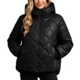 thumbnail image 1 of QIYAGBSA Winter Coats for Women Puffer Jacket Diamond Quilted Hooded Full Zip Stand Collar Ring Pull Side Pockets Ribbed Cuffs for Cold Weather Casual, 1 of 2