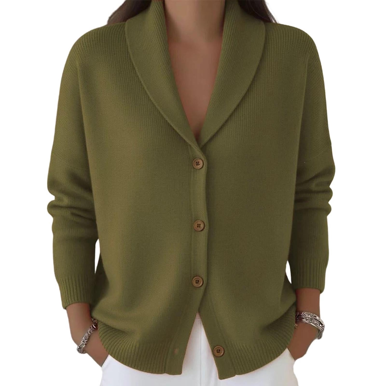 QIYAGBSA Women Cardigan Shawl Collar Button Front Long Sleeve Drop ...