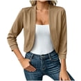 thumbnail image 1 of QIYAGBSA Women Cropped Cardigan Open Front Long Sleeve Relaxed Fit Casual Shrug Top (Khaki, M), 1 of 6