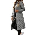 QIYAGBSA Women Long Quilted Coat Stand Collar Open Front Diamond ...