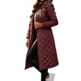 QIYAGBSA Women Long Quilted Coat Stand Collar Open Front Diamond ...