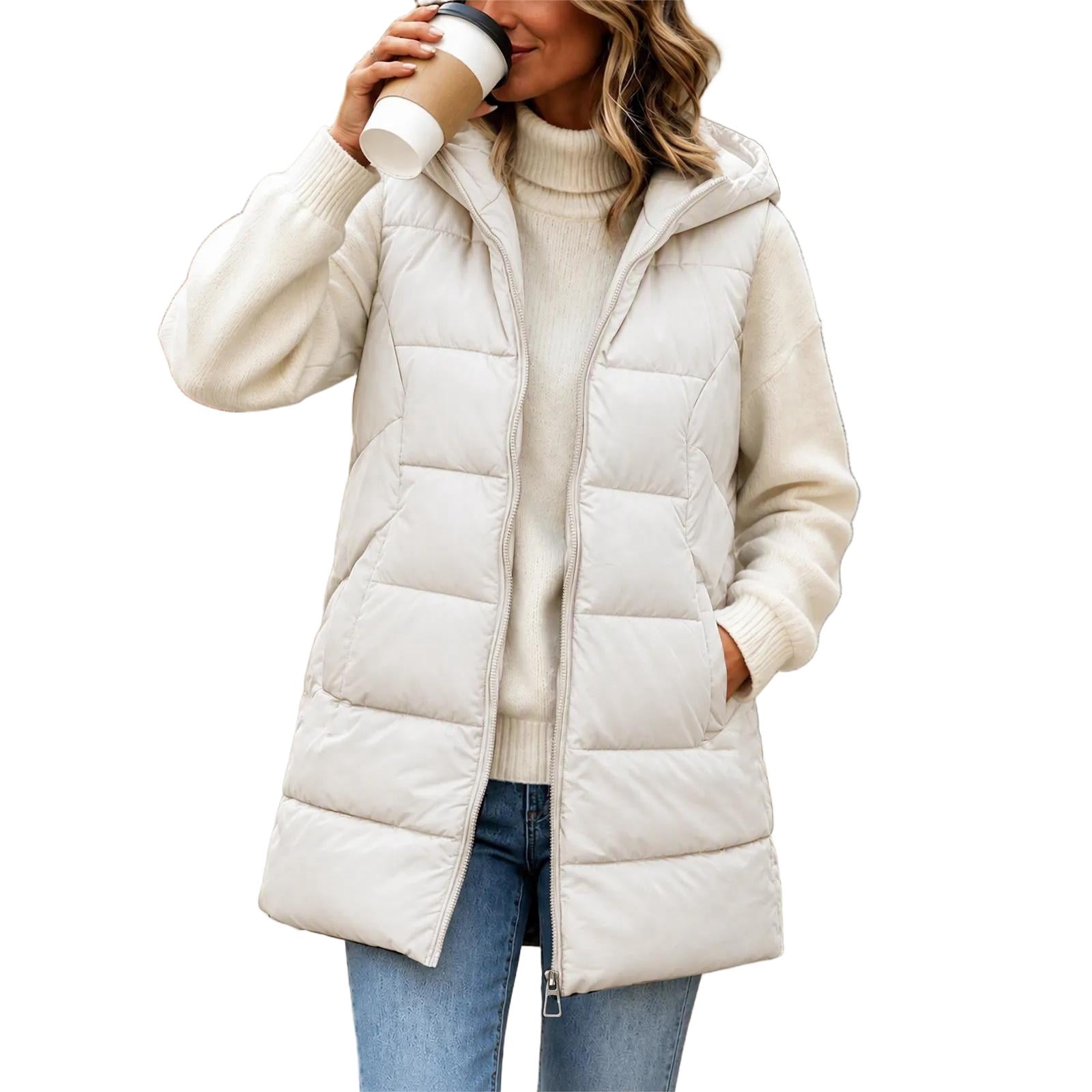 Cold Infant Color QIYAGBSA Women Puffer Vest Hooded Thigh Length Horizontal Channels Side ...