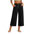 thumbnail image 1 of QIYAGBSA Women's Wide Leg Capri Pants Button Front Elastic Back Waist Side Pockets Summer Casual Wear (Black, S), 1 of 7