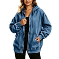 thumbnail image 1 of QIYAGBSA Womens Denim Zip Up Hoodie Soft Stretch Oversized Hooded Jacket Long Sleeve Patch Pockets Casual Outerwear (Blue, M), 1 of 8