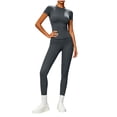 thumbnail image 1 of QIYAGBSA Workout Sets for Women Short Sleeve Crew Neck Top High Waist Leggings Stretch Athletic Two Piece Outfit (Dark Gray, 2XL), 1 of 6