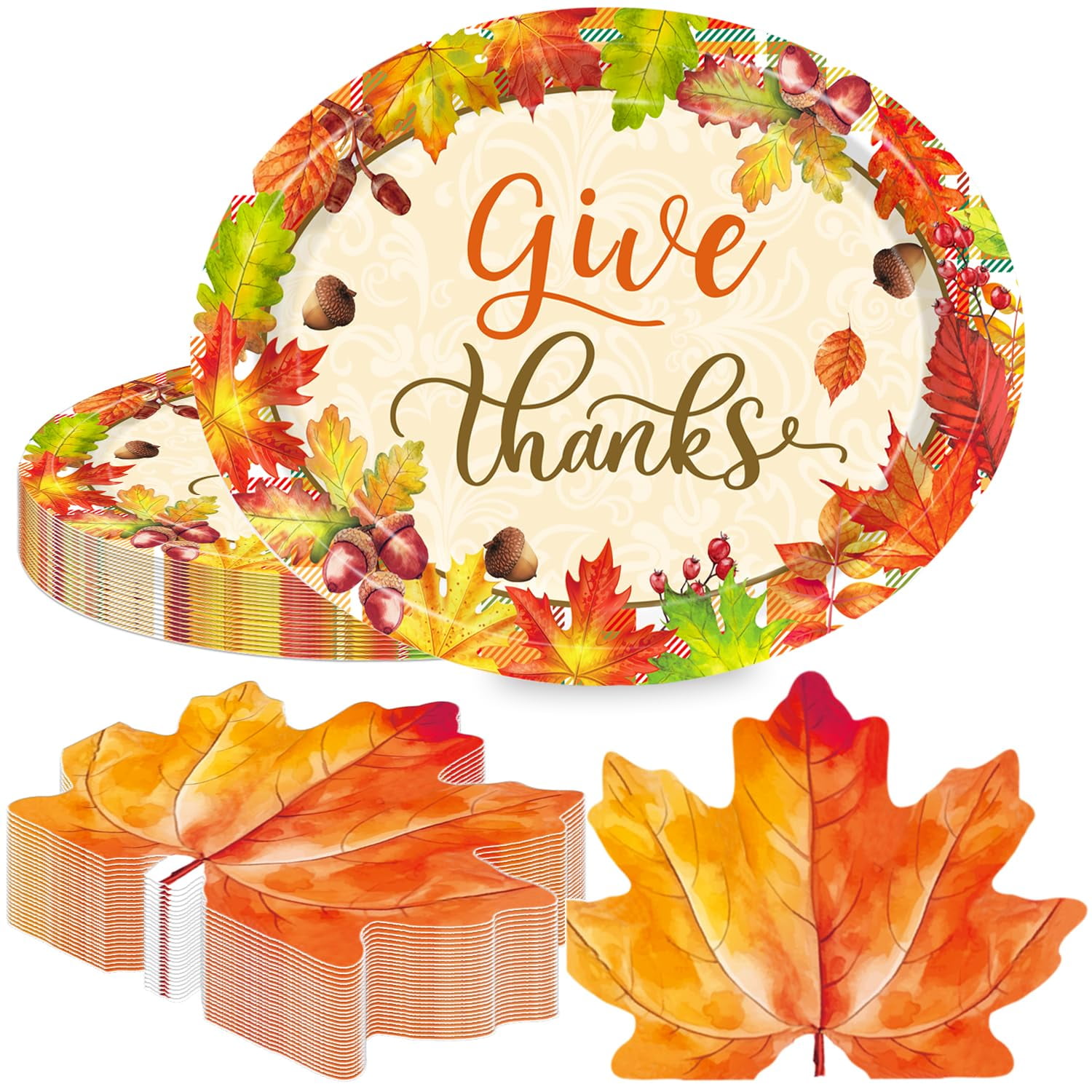 QIYANPAX 50 Pcs Thanksgiving MMF7 Oval Paper Plates Thanksgiving