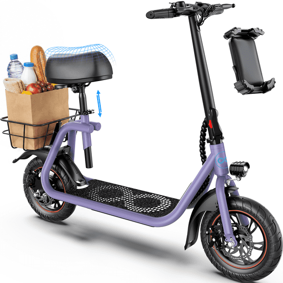 QIYCHE Senior Mobility Electric Scooter,Soft Adjustable Seat,450W,12" Tires,15Mile Range,Purple
