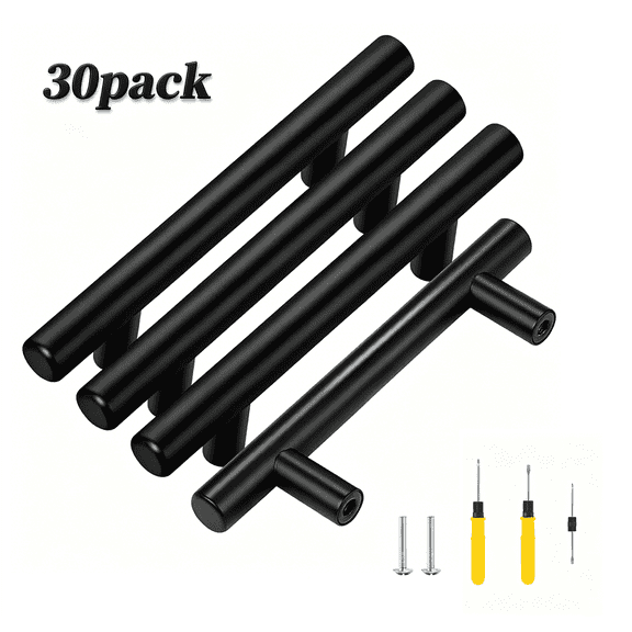 QIYFDDF Cabinet Handles, 30-Pack, Stainless Steel with Matte Finish, Ideal for Cabinet Doors in Kitchen, Bathroom, Living Room & Bedroom
