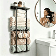 thumbnail image 1 of QIYFDDF Wall Towel Rack for Rolled Towels 3 Tier Metal Towel Holder 6 Hooks, 31.5in High Wall Mounted Towel Storage, 6 Large Bath Towels Capacity , Vertical Towel Storage Organizer Holder Black, 1 of 7