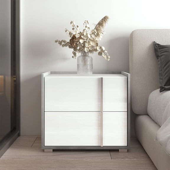 QIYIGUO 1-Drawer Nightstand, Sindoori Mango, 25.7"H, Wood/Metal, Open Shelf, Herringbone Pattern, Bedroom Bedside Table for Storage & Decor