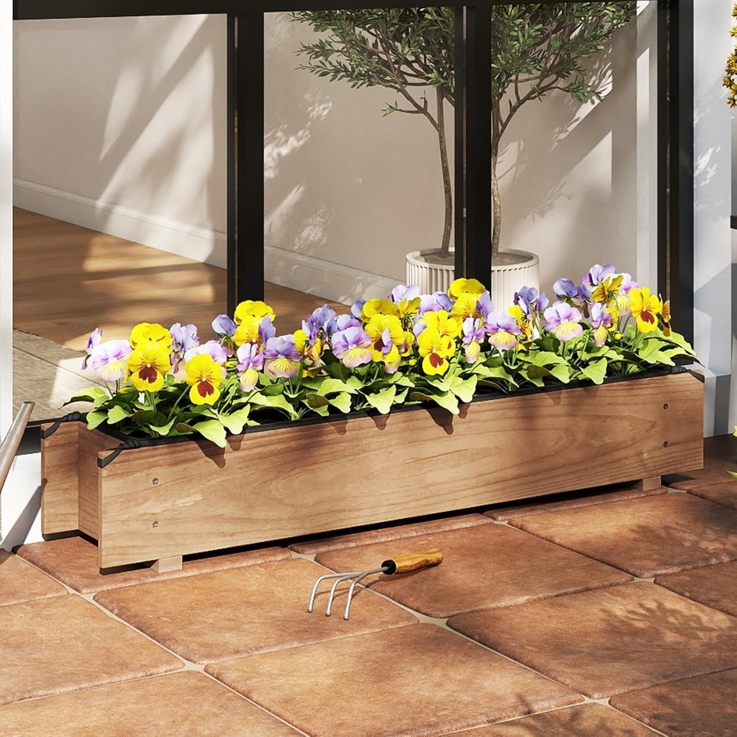 QIYIGUO 36"x7"x6.5" Raised Garden Bed, Wood Rectangle Planter Box w/Drainage, Water-Resistant, Decorative Window Box for Fruit Veggie Flower Herb, Orange