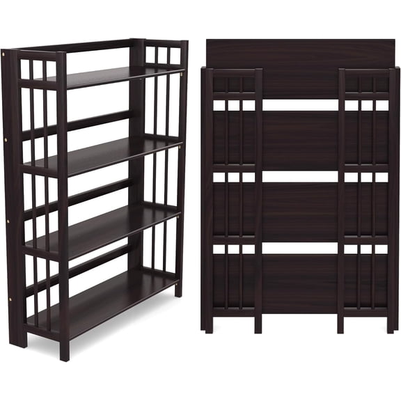 QIYIGUO 4-Tier Folding Bookshelf, Espresso Wood, 45"x32"x11.5", No Assembly, Foldable Bookcase for Home/Office, 150lbs/Shelf