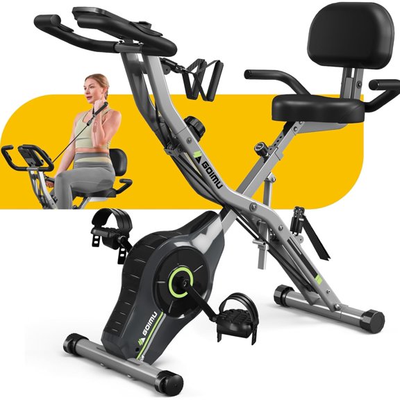 QIYIGUO 5-in-1 Foldable Exercise Bike for Seniors, 16-Level Magnetic Resistance, 330LB Capacity, X-Bike with Backrest