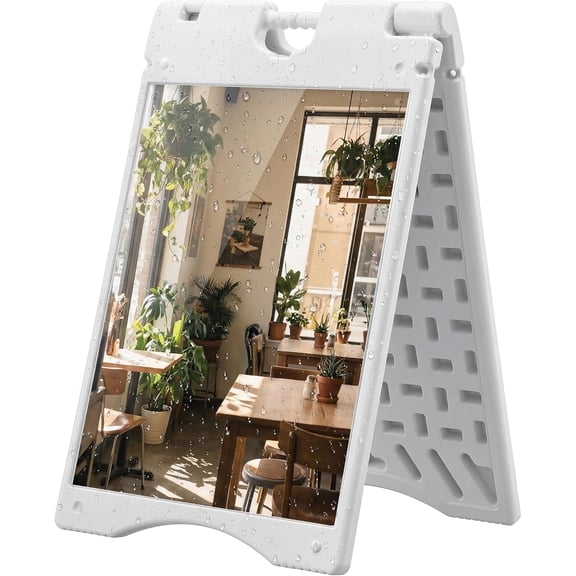 QIYIGUO A-Frame Sandwich Board Sign Outdoor 22"x28" Sidewalk Sign, Weighted Tank & Weatherproof, White
