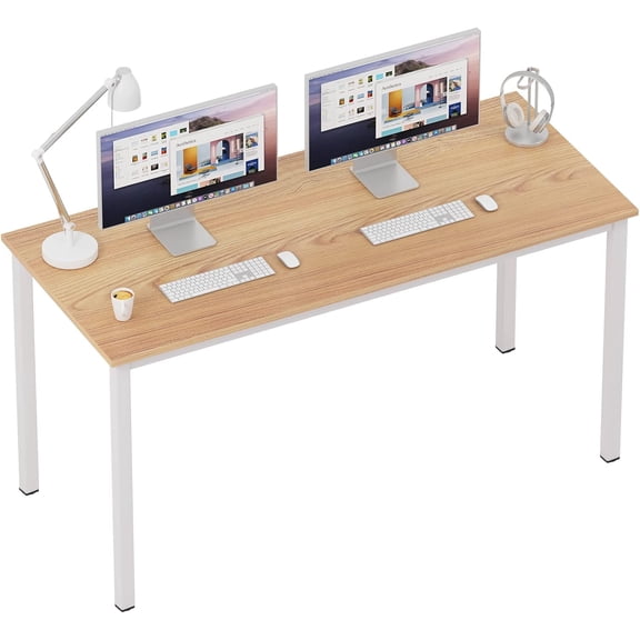 QIYIGUO Computer Desk 63 inches Large Size Office Desk Gaming Desk Computer Table with BIFMA Certification Sturdy Office Desk Writing Desk,Teak with White Leg BHUS-AC3BW-160