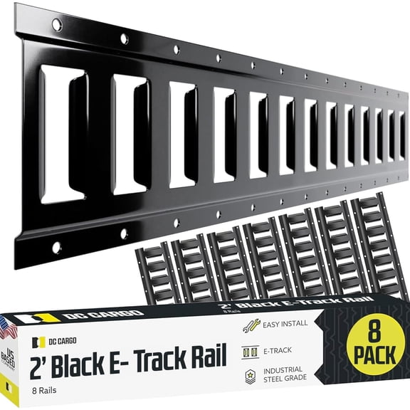 QIYIGUO E Track Tie Down Rail Kit 2' (8 Pack) for Garages, Vans, Trailers, Motorcycle, ATV - Black Powder-Coat, Secure Cargo up to 2,000 lbs