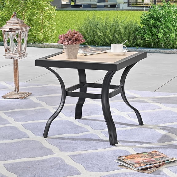 QIYIGUO Outdoor Patio Bistro Side End Table Square Metal Frame Removable Tile Table Top Dining Coffee Table for Garden Swimming Pool Outdoor Patio Furniture