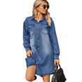 thumbnail image 1 of QIYULANC Fall Pleated Denim Dresses for Women 2024 Trendy Long Sleeve Turndown Collar Button Down Dresses Casual Loose Jean Dress With Pockets, 1 of 8
