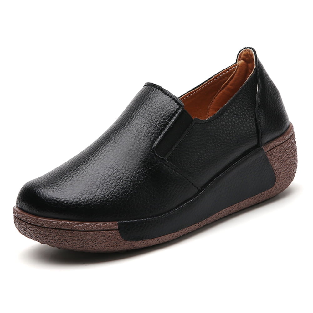 QIYULANC Women's Slip On Platform Loafers Comfort Ladies Wedge Shoes ...