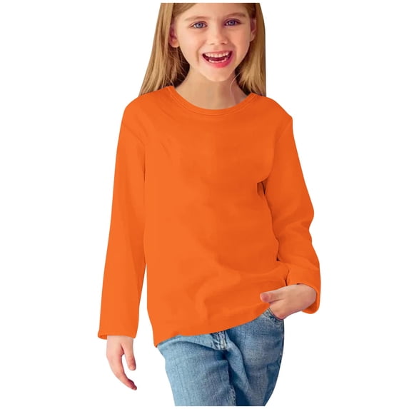 QIbmong Boys Girls Top Pullover Long Sleeve Shirts Solid Color Crew Neck Casual Winter Soft Breathable Layering Clothes for Kids(4-5 Years,Orange1)