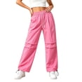 thumbnail image 1 of QIbmong Cargo Pants for Women Lightweight Hiking Bottoms Casual Loose Straight Summer Cool Athletic Trousers with Pockets(XL,Pink), 1 of 6