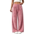 thumbnail image 1 of QIbmong Fleece Pajamas Pants for Women Wide Leg Button Elastic Waist Sleepwear Casual Winter Thermal Night Trousers(XXL,Pink), 1 of 5