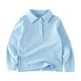 thumbnail image 1 of QIbmong Infant Toddler Uniform Shirts for Girls Boys Button Collared Lapel Long Sleeve Shirts Kids Solid Color Casual Cotton Soft School Top(2-3 Years,Blue), 1 of 4