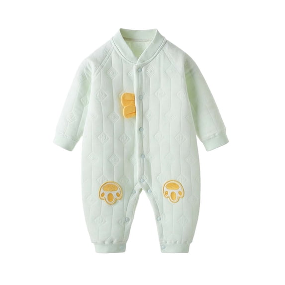 QIbmong Infants Newborn Romper Button down Long Sleeve Collared V Neck Bodysuit Casual Claw Embroidery Cute Winter Warm Clothing Sets(0-3 Months,Green)