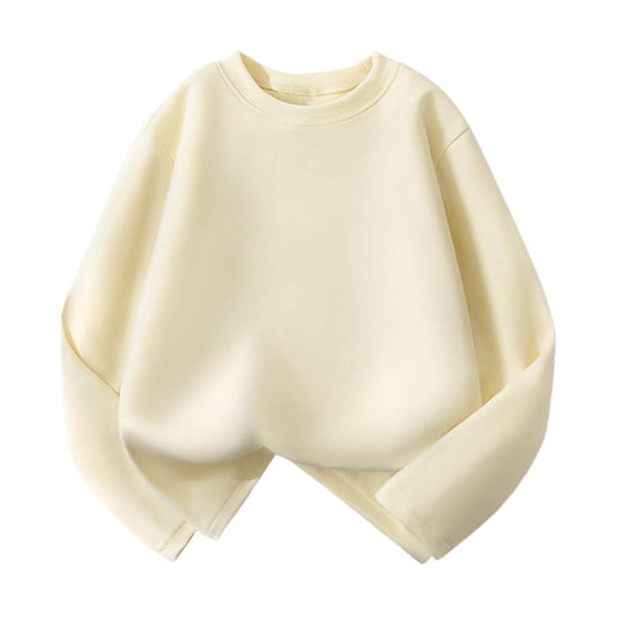 QIbmong Kids Light Fleece Long Sleeve Shirts Boys Girls Crew Neck Layering Top Teen Casual Pullover Sherpa Winter Underwear Clothes(3-4 Years,Beige)