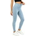 thumbnail image 1 of QIbmong Leggings for Women Ribbed Knit Button High Waist Yoga Pants Stretchy Butt Lift Skinny Casual Fall Winter Warm Athletic Trousers(L,Light Blue), 1 of 5