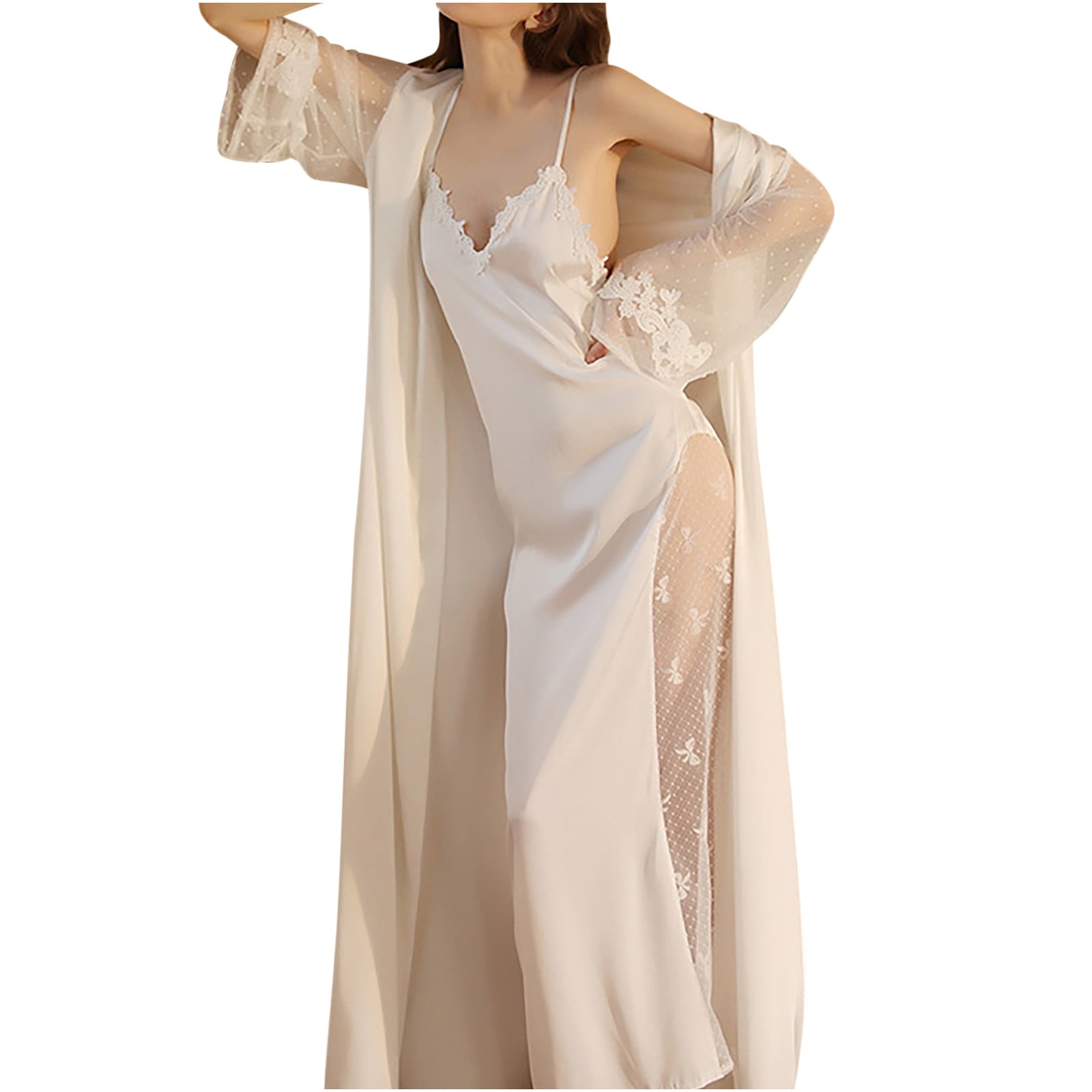 QIbmong Long Nightgown for Women Lace Sexy V Neck Sleeveless
