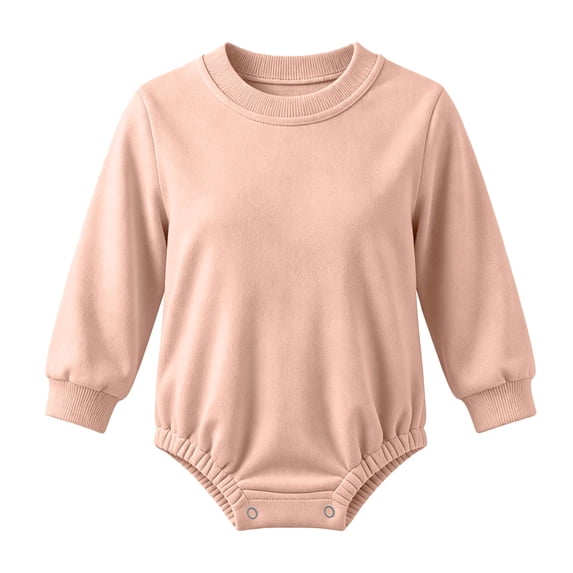 QIbmong Newborn Infants Cotton Romper Long Sleeve Crew Neck Soft Outwear Bodysuit Casual Pull on Snap Button Fall Winter Clothes(0-3 Months,Pink)