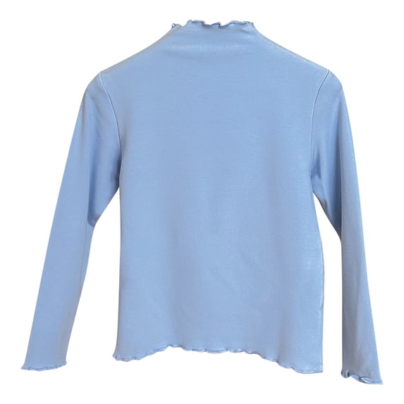 QIbmong Newborn Infants Girls Light Fleece Top Ruffle-Trim Long Sleeve Shirts Mock Neck Casual Lightweight Soft Cute Undershirts for Kids(10-11 Years,Blue)