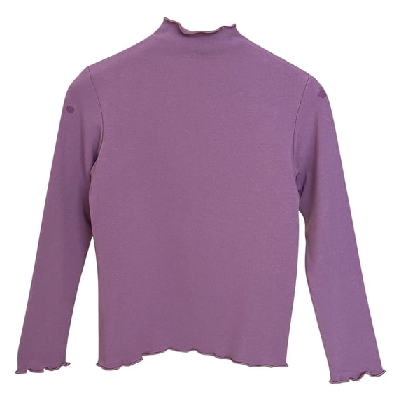 QIbmong Newborn Infants Girls Light Fleece Top Ruffle-Trim Long Sleeve Shirts Mock Neck Casual Lightweight Soft Cute Undershirts for Kids(7-8 Years,Purple)
