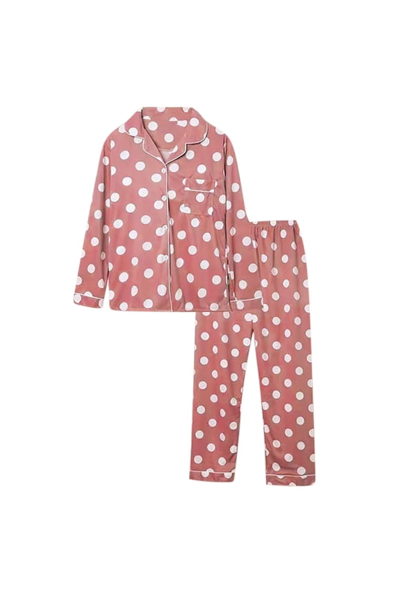 Polka Dot Pajamas for Women Set Pjs Long Sleeve Collared Neck Button down Shirts and Loose Pants Soft Nightwear Sets with Pockets(XS,Red)