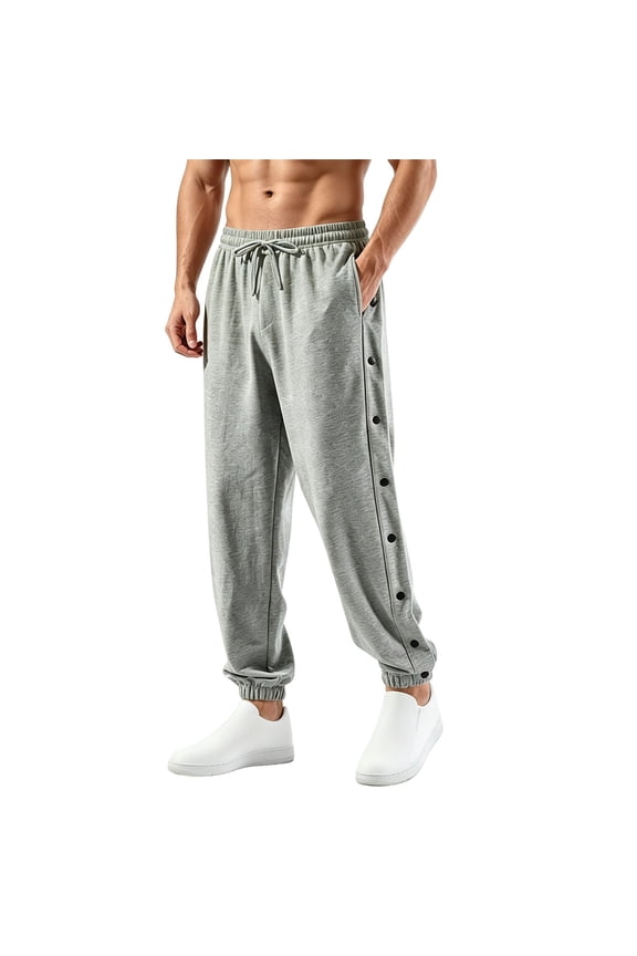 Sweatpants for Men Elastic Waist Drawstring Snap Side Button Jogger Track Trousers with Pockets