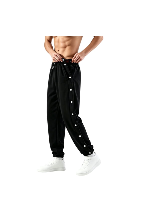 Sweatpants for Men Elastic Waist Drawstring Snap Side Button Jogger Track Trousers with Pockets