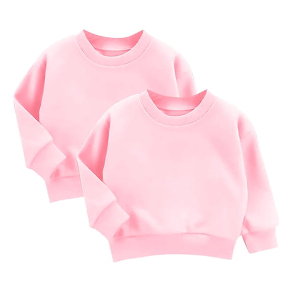 QIbmong Toddler Kids 2 Pc Sweatshirts Basic Crew Neck Long Sleeve Athletic Pullover Casual Solid Color Soft Cotton Top(3-4 Years,Pink)