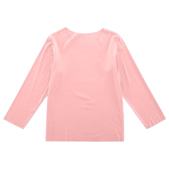 QIbmong Top for Kids Solid Color Pullover Undershirts Crew Neck Long Sleeve Shirts Casual Soft Winter Loungewear(7-8 Years,Pink)