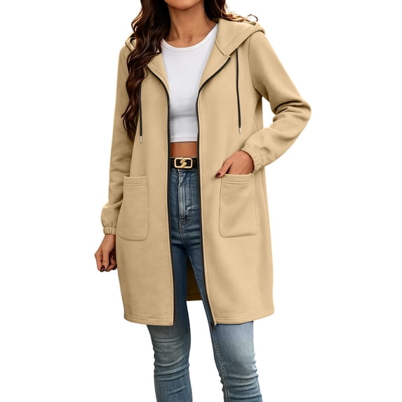 QIbmong Women's Zip-up Hoodie Oversized Light Fleece Long Sleeve Sweatshirts Casual Winter Jackets Coat with Pockets(XXL,Khaki)