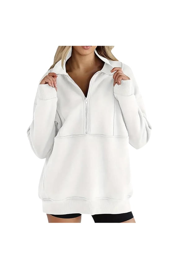 Womens Sweatshirt Half Zip Mock Neck Long Sleeve Loose Pullover Tops Fall Casual Solid Color Athletic Sweatshirts