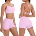 thumbnail image 1 of QIbmong Workout Sets for Women Sleeveless Spaghetti Straps Halter Neck Camisoles and High Waist Biker Shorts Summer Gym Outfits(XL,Pink), 1 of 9